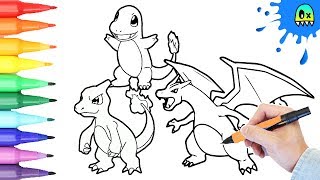 Pokémon Coloring book pages speed coloring for kids Charmander Charmeleon and Charizard [upl. by Darach]