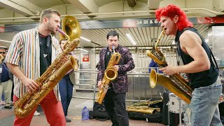 Lucky Chops  Funkytown w Leo P and Adrian Condis Live in the NYC Subway [upl. by Enylorac412]