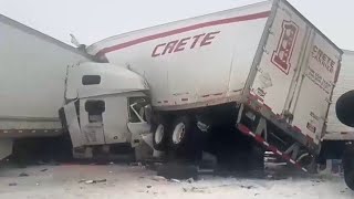 Wyoming I80 Blizzard Semi Crash Pile up in Cheyenne [upl. by Morlee]