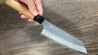 Yoshimi Kato Aogami Super Clad Kurouchi Bunka Knife with Black Cherry Octagonal Handle [upl. by Annhej40]