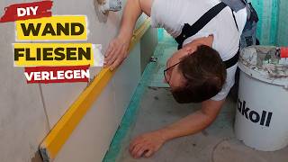 FLIESENLEGEN 👷 Die 1 Reihe Wandfliesen mit Mosaik 🤩 verlegen leicht gemacht DIY Anleitung [upl. by Tormoria519]