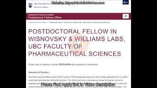 8 Postdoc Fellowships University of British Columbia Canada Open until filled  upto 70000year [upl. by Camel]