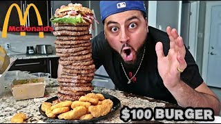 MCDONALDS 100 DOLLAR BURGER TASTE TEST MCDONALDS WORLD RECORD EXPENSIVE BURGER [upl. by Eicyaj]