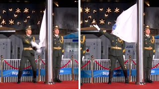 This Chinese Soldier Raising The Flag At The Olympics Really Gave It His All And People Love It [upl. by Andreana]