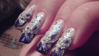 FRIDAY YAY COBALT BLUE WHITE amp SILVER NAIL ART DESIGN [upl. by Ynneh]