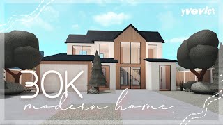 30K TWO STORY MODERN FARMHOUSE EXTERIOR NOADVANCED PLACING  BLOXBURG HOUSE BUILD [upl. by Mulry]