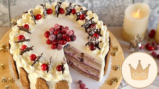 WEIHNACHTSTORTE 2023 🤩KÄSESAHNETORTE MIT CRANBERRIES UND GRANATAPFEL🤩 REZEPT VON SUGARPRINCESS [upl. by Ylliw]