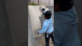 Adding the first layer of stucco construction mason stucco concrete stayathomemom [upl. by Anna-Diana]