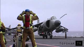 HMS Illustrious Sea Harrier flight deck flying operations [upl. by Cacia]