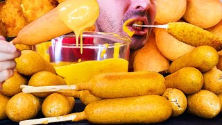 1 HOUR ASMR EATING CHEESY CORN DOGS  NO TALKING MUKBANG [upl. by Auof]