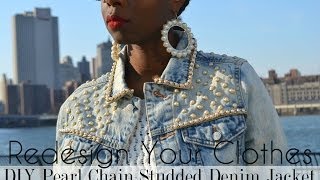 DIY Pearl Chain Studded Denim JacketRYC 19 [upl. by Denie57]