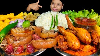 ASMR EATING SPICY CHICKEN WITH PORK BELLY CURRY amp RICE  EXTRA PORK GRAVY MUKBANG [upl. by Aldous]