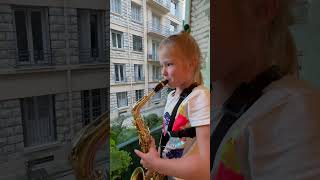 Bella Ciao  Balcony Saxophone Concert by 7yo Maria Boyko [upl. by Ellehsat]