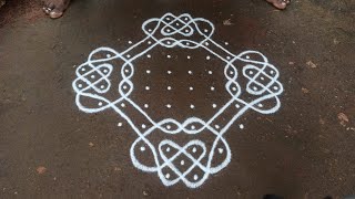 10 x 2 dots traditional beginners Kambi kolam  simple sikku Kalam  SathyaSelva Arts [upl. by Scuram]