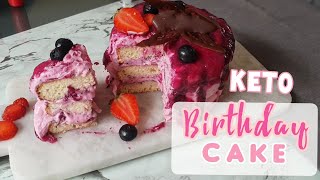 Pink keto birthday cake recipe uk  new 2020 improved easy to make [upl. by Halian]