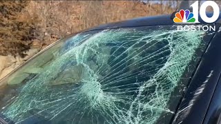 Driver avoids disaster after canoe hits windshield on I95 [upl. by Ornie]