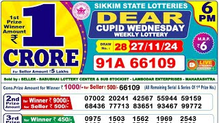 SIKKIM DEAR LOTTERY SAMBAD DAY 6 PM RESULT TODAY 27112024 [upl. by Nortna851]