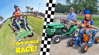 Lawn Mower Race with Handyman Hal  Lawn Mower for Kids [upl. by Dinny]