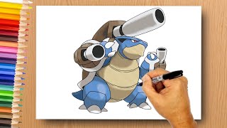 How to Draw Blastoise  How To Draw Mega Blastoise step by step  Colouring Academy [upl. by Ynehpets]