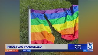 Pride flag vandalized in Anaheim [upl. by Esinej]