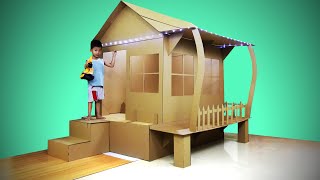 Wie man ein süßes Haus aus Pappe für Kinder macht  DIY Spielhaus zu Hause [upl. by Kare]