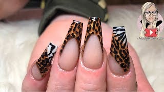 Animal print acrylic nails Zebra print Leopard print Coffin nails Long nails🦓🐆 [upl. by Behka]