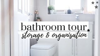 SMALL BATHROOM TOUR AND ORGANISATION  MINIMALIST GREY BATHROOM UK [upl. by Ariday]