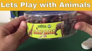 Play Time for Kids  48 Safari Animal Toys Bucket Full of Animals Lions Tigers Zebras Hippo etc [upl. by Randy846]