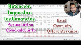 Como Calcular RETENCION del Impuesto a las GANANCIAS en el SUELDO Acumulativo EXCEL COMPLETO [upl. by Sheffie]