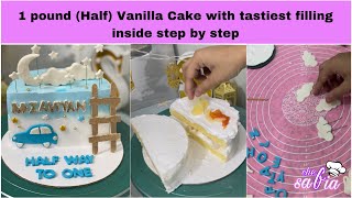 Half Cake design 1 pound Vanilla Cake with proper preparation by Vlogs with Safia [upl. by Maximilien322]