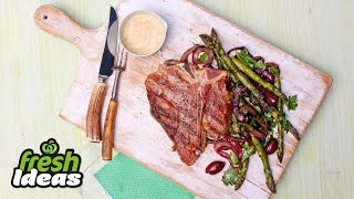 How to Cook TBone Steak with Asparagus and Onion – Chefs Secrets [upl. by Perlis]