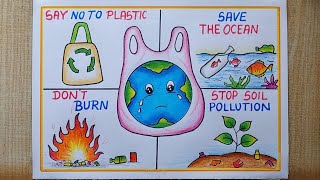 International Plastic Bag free Day Poster drawing easy 3rd July Say No To Plastic Poster drawing [upl. by Nilrac34]