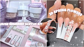 TRYING KIARA SKY 14 PIECE ACRYLIC KIT  ALL ESSENTIALS IN ONE  SIMPLE SPRING 3D ACRYLIC FLOWERS 🌸 [upl. by Myk]