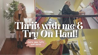 Come thrifting with me  thrifting haul TRYON HAUL for Zara loft gap and more [upl. by Airam576]