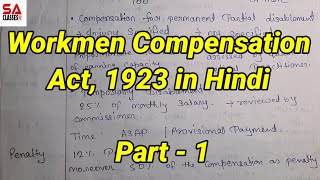 Workmen Compensation Act 1923 in Hindi  Part 1  By CS Shalini Agarwal  employee Compensation Act [upl. by Leatri284]