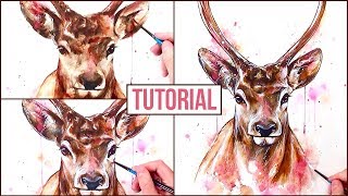 Watercolour Painting Tutorial  How to Paint a Stag  Step by Step [upl. by Gabbey]