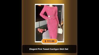 Buy Elegant Pink Tweed Cardigan Skirt Set exclusively at guocalicom [upl. by Amitak]