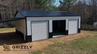 Grizzly Steel Structures  30x40 Garage w 12x30 Leanto [upl. by Malti]