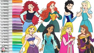 Disney Princess Coloring Book Compilation Color Swap Anna Aurora Elsa Snow Ariel Merida Jasmine [upl. by Haerdna]