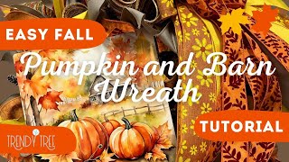 Make a Deco Mesh Wreath with a Fall Pumpkin and Barn Sign [upl. by Ronna]