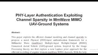 PHY Layer Authentication Exploiting Channel Sparsity in MmWave MIMO UAV Ground Systems [upl. by Anahsohs944]