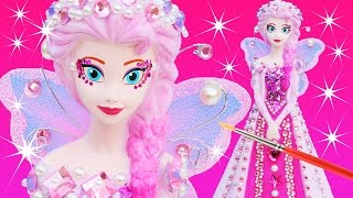 FROZEN ELSA PINKIE PEARL FAIRY PRINCESS DRESS Paint Your Own Makeover Glitter Doll Bank How To [upl. by Orran]