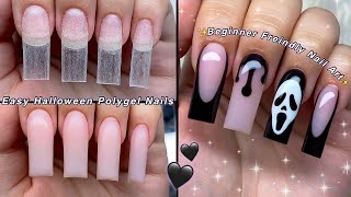 EASY HALLOWEEN POLYGEL NAILS🖤 BEGINNER FRIENDLY NAIL ART amp SCREAM NAIL DESIGN  Nail Tutorial [upl. by Orlena]