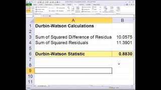 Calculating DurbinWatson in Excel [upl. by Eenitsed]