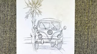 How to Draw a Volkswagen Classic Van  VW Minibus Drawing  Easy Drawing Tutorials [upl. by Letizia]