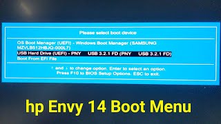 Boot menu setting in hp Envy 14 Laptop [upl. by Nosnibor]