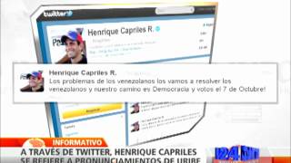 Henrique Capriles se pronunció vía Twitter acerca de las declaraciones de Álvaro Uribe [upl. by Viafore969]