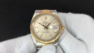 Rolex 16013 Datejust Oyster Perpetual Silver Tapestry Dial 1986 [upl. by Zahavi]