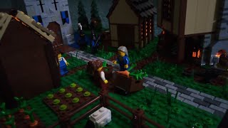 Lego Medieval Village Night Attack MOC minifig scale diorama castle black falcon knights Halloween [upl. by Nylrad89]