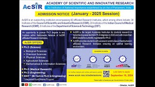 AcSIR January 2025 PhDAdmission application form is live now  Detail information acsir phd jrf [upl. by Conner]